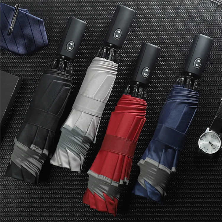 Wholesale Automatic Open Close, 3 Folding Inverted Reversed Umbrellas With Logo Print Custom Windproof Travel Foldable Compact/