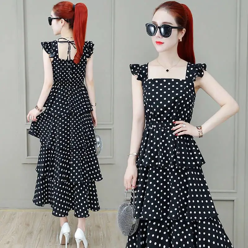 
Polka dot chiffon shirt female dress summer 2021 new Korean style waist slim French chiffon shirt dresses 