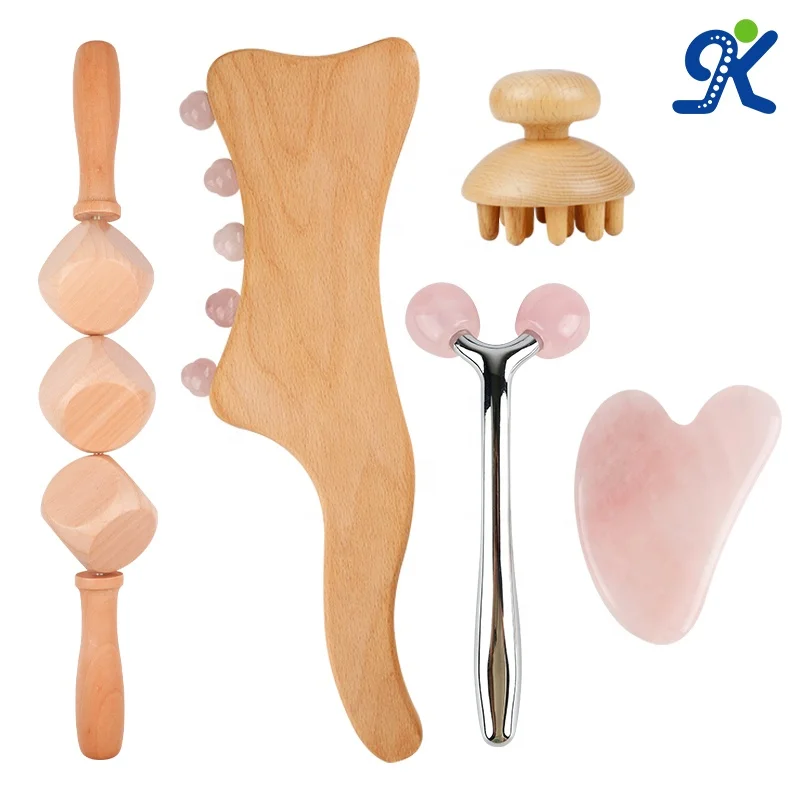 Massage Roller Customized Box Natural Face Jade Roller And Gua Sha Wood Therapy Massage Tools Anti Cellulite Massager Anti Aging