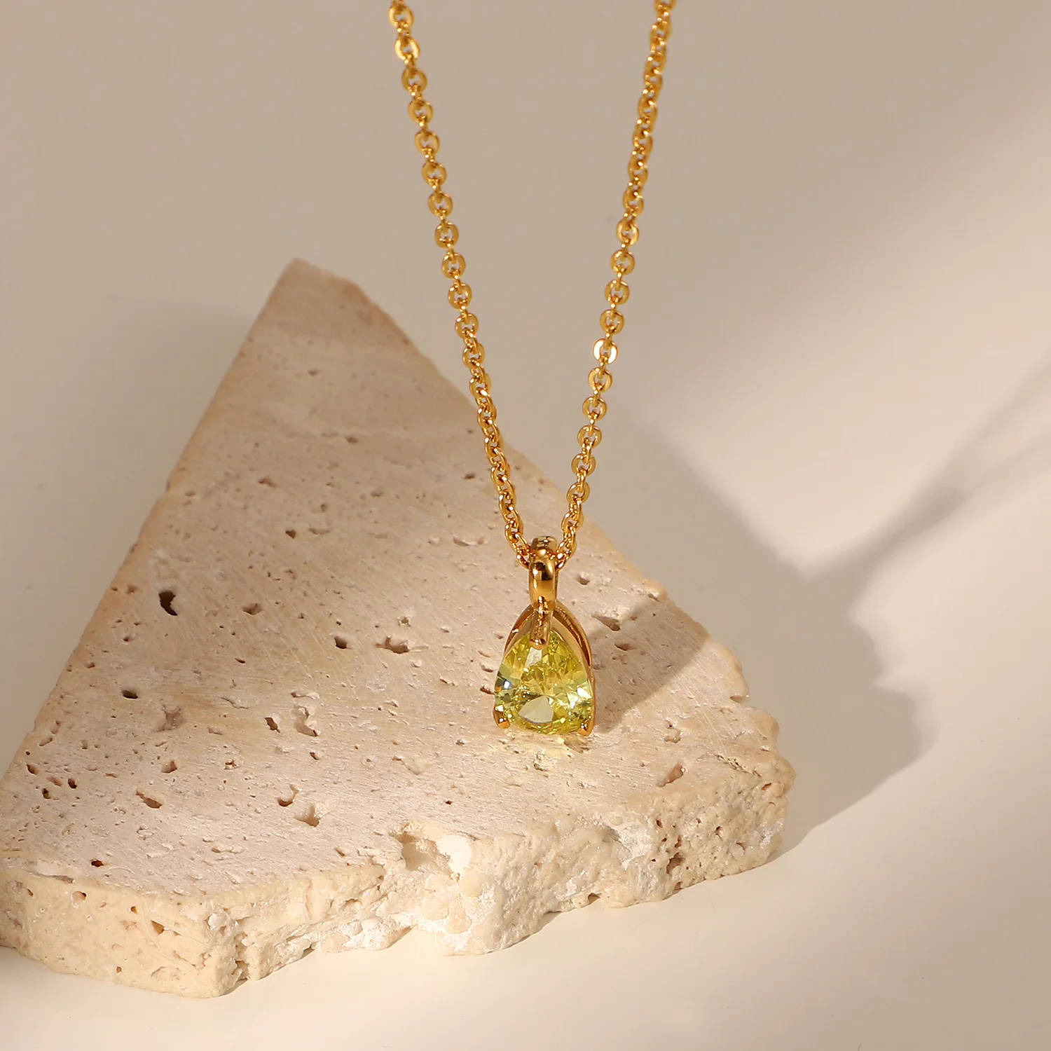 New Design 18K Gold Plated The Twelve Months Birthday Zircon Stainless Steel Drop Shaped Pendant Necklace