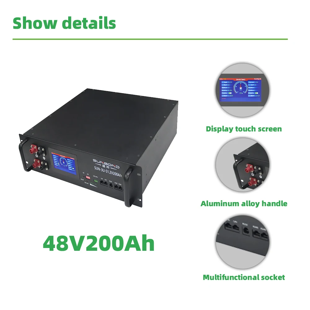 48V 200Ah 10240Wh 6000 Cycles PC Monitor Max 32 Parallel 51.2V 200Ah LiFePO4 Battery Pack Built-in 16S 200A BMS