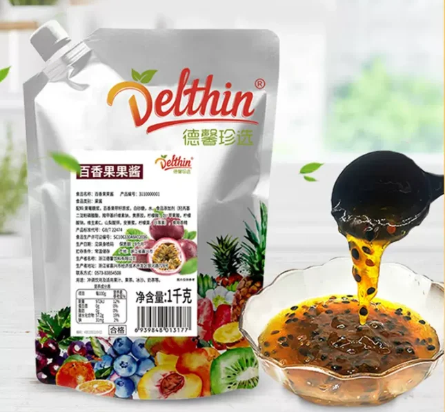 Delthin Wholesale 12 Flavors Passion Fruit Jam  Puree Jam 1kg Fruit Pulp Puree Baked Milk Tea Shop Bread Jam