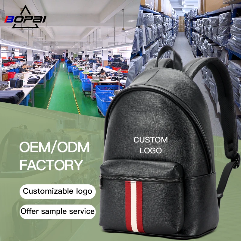 BOPAI customized logo high quality leisure men multicolor bovine hide grained leather 15.6 inch laptop casual sports backpack