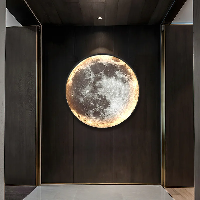 50-100CM Minimalist Modern Led Moon Wall Art Creative Planet LED Printed painting for Home living room Decor