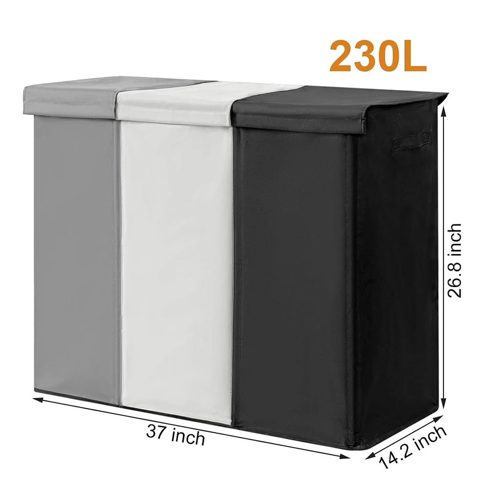 Durable 230L Laundry Basket with 3 Compartments Removable Laundry Bags Oxford Fabric Laundry Hamper