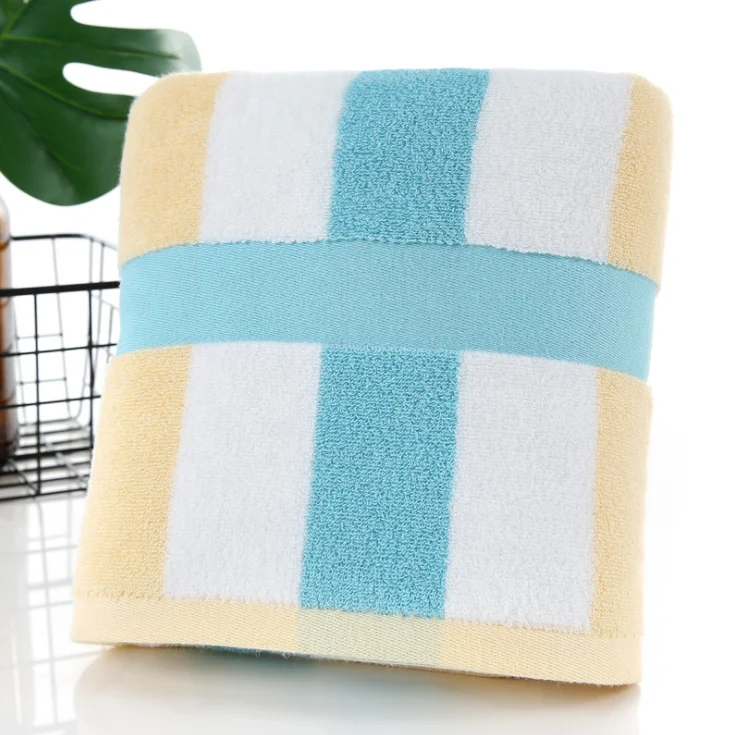 Wholesale High Quality White Blue Stripe Quick Dry Rectangle Beach Towel With Custom Print