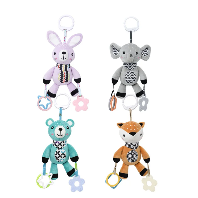 Travel Toy for Stroller, Car Seat or Activity Gym - Baby Hanging Toy Features Crinkle ears , bell, Clinking Rings B207