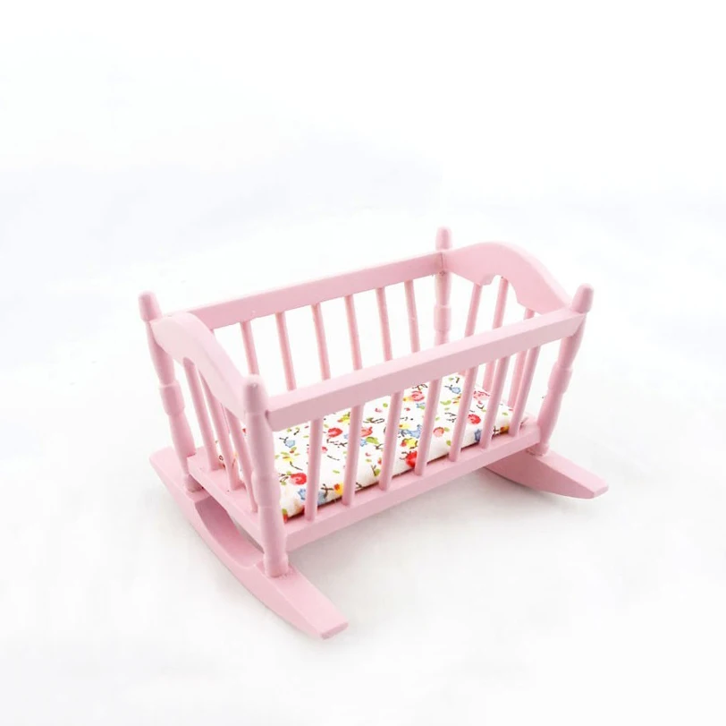 Dollhouse Nursery Furniture Baby Crib 1:12 Scale Mini Doll Bed Miniature Doll House Accessories