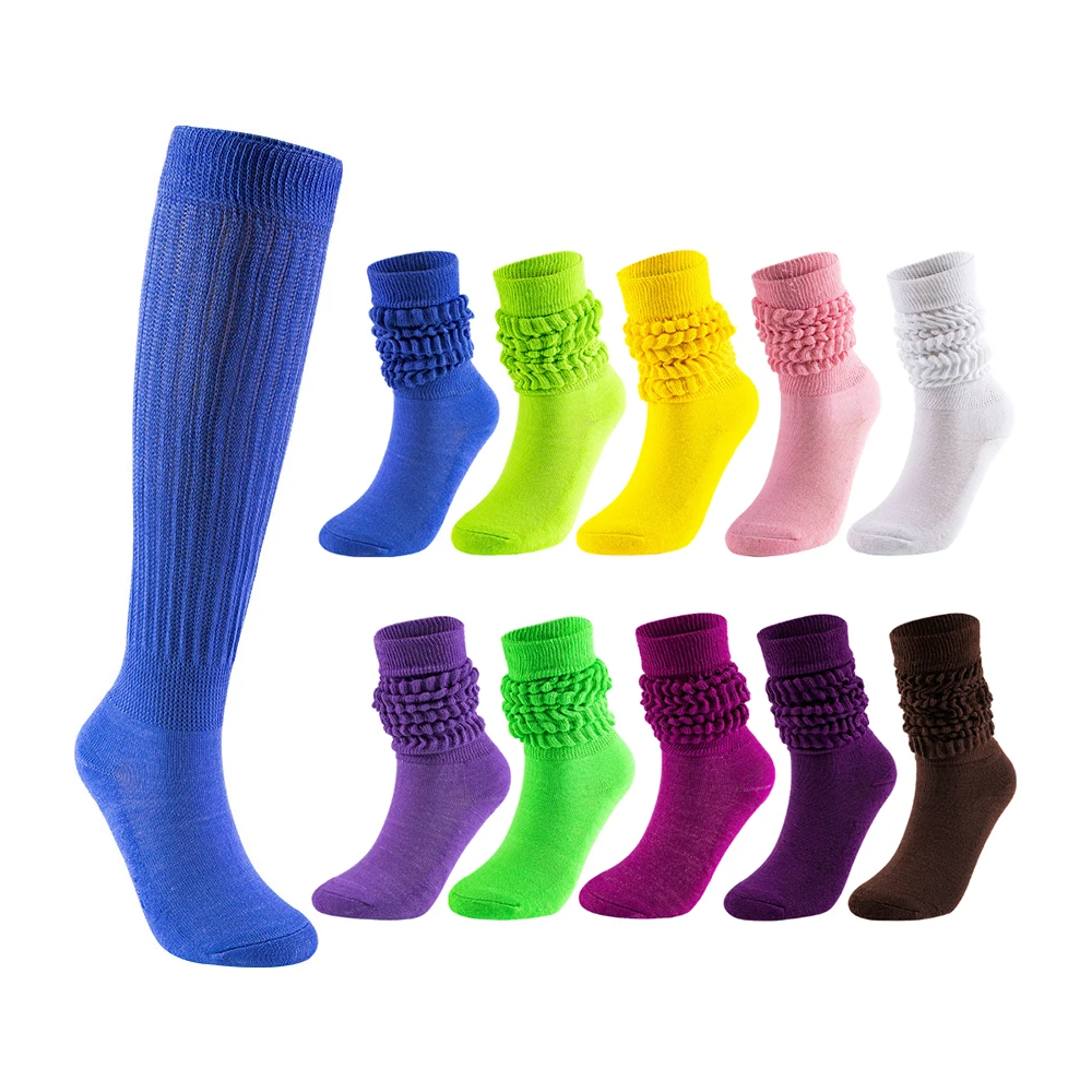 High Quality Colorful Girls Women Custom Design Heavy Slouch Socks Thick Cotton Long Knee High Slouch Socks