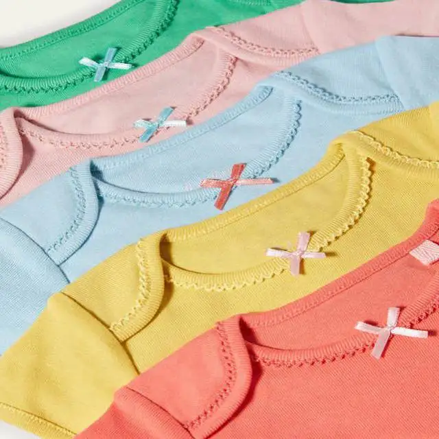 
100% cotton blank plain baby short sleeve girls` rompers new born baby rompers clothes 5 Pack Rainbow Bodies 