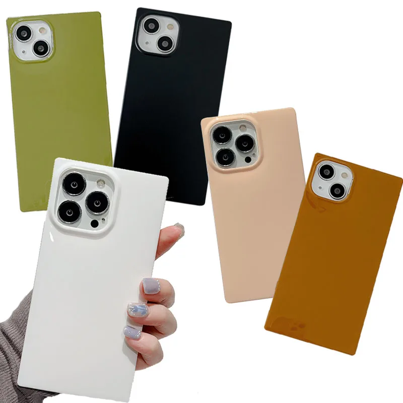 Hot Simple Plain Straight Edge Square Shockproof Soft TPU Phone Case for iPhone 11 12 XS XR 7 8 Plus 13 Pro Max