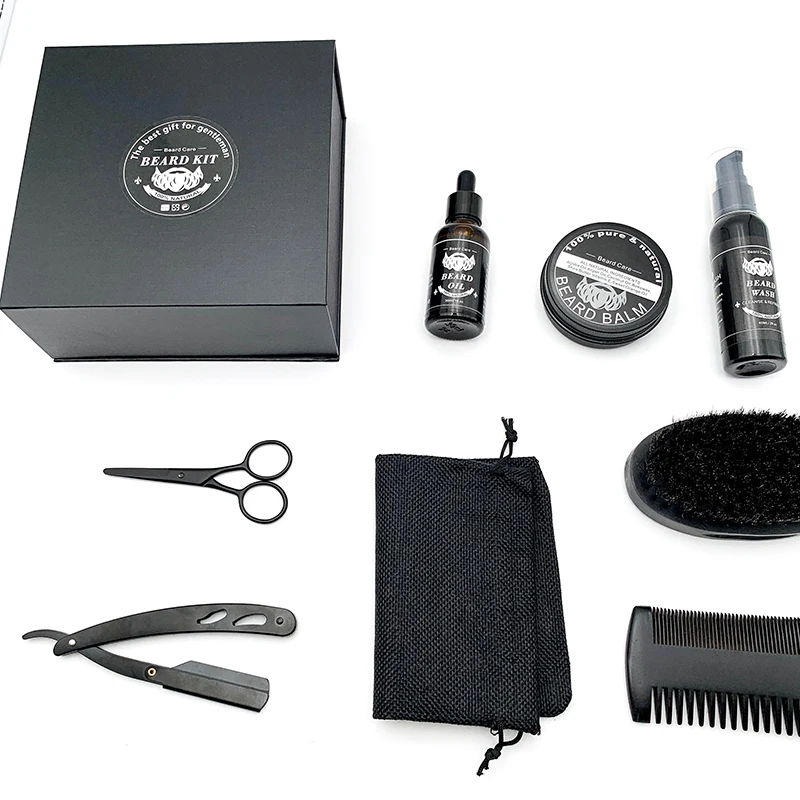 wholesale private label custom logo 8 in 1 kit men beard care growth grooming kit for men gift set