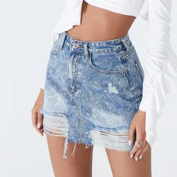 SK2009 INS Best Sales Fashion Washed Ripped Womens Skirts Short Jean Skirt Lady Short Skirt
