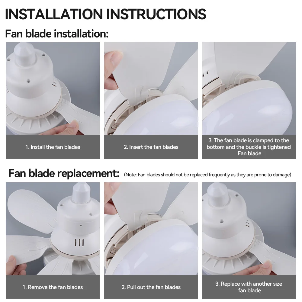 Dingdian LED Detachable LED Fan Light LED Lamp E27 Silent Ceiling Fan Light with Remote Control Indoor White Modern 80 ABS 100