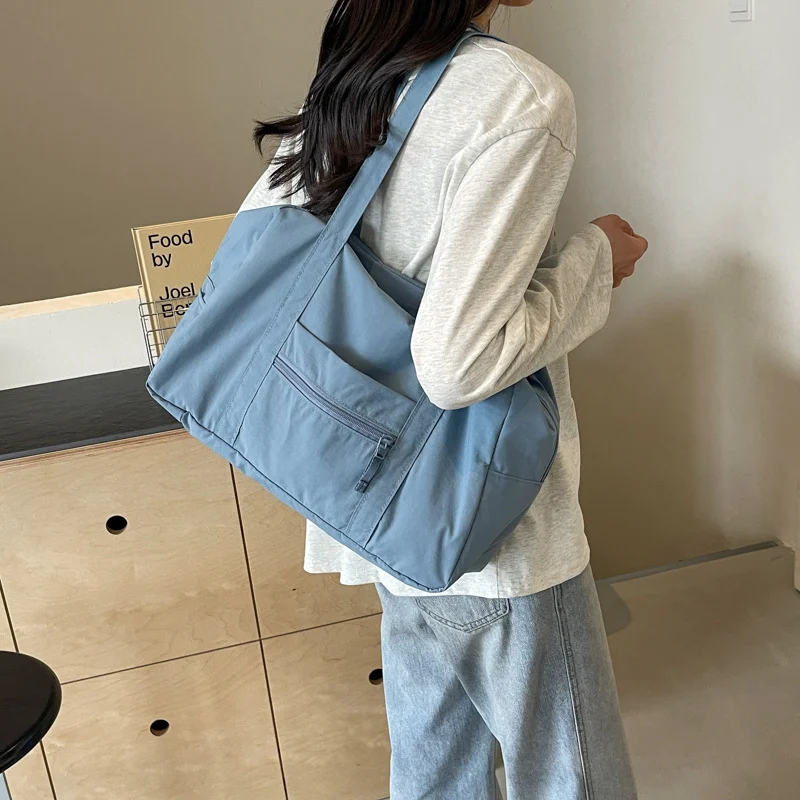 New Style  Versatile Solid Color Nylon Sport Gym Bag multi-pocket Large Capacity Leisure Zipper Women Shoulder Bag