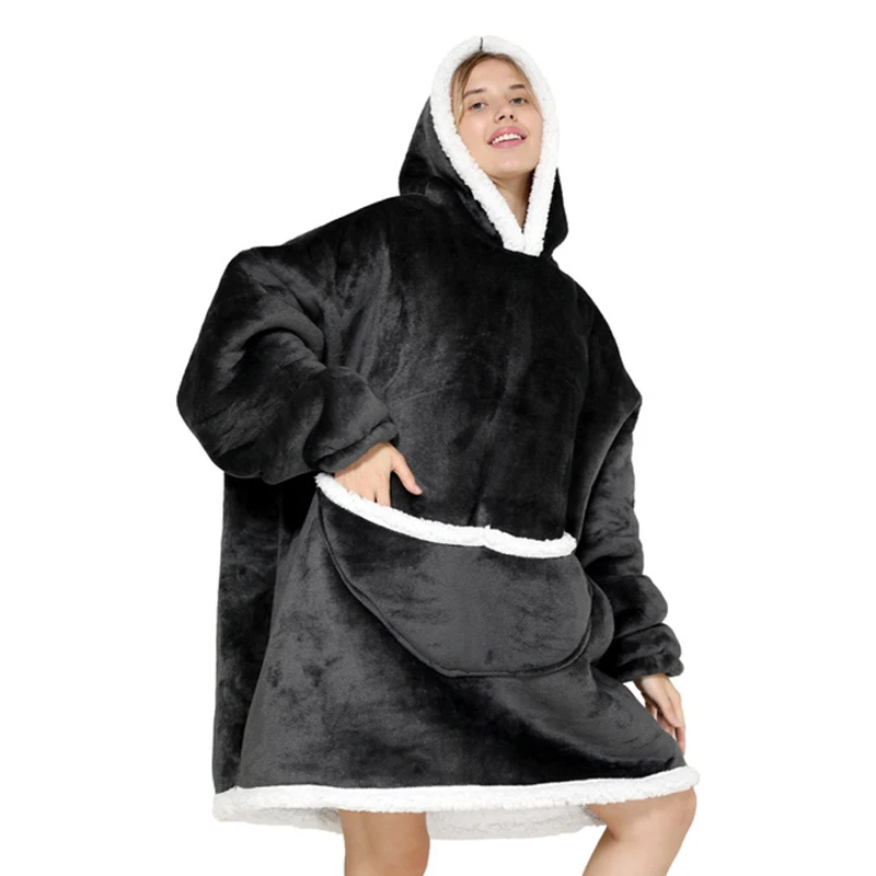 Outdoor Pocket Oversize Blanket Hoodie Hooded TV Blankets Oversized Wearable Full Body Sweatshirt  Blanket Custom
