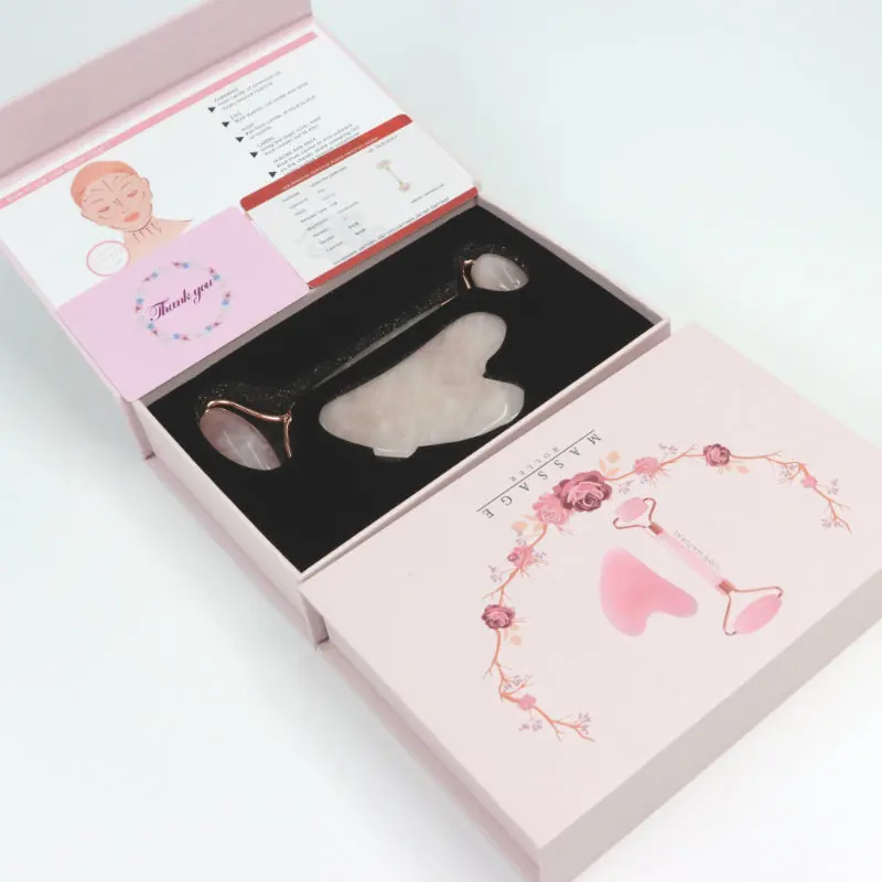 private label facial face rose quartz jade roller gua sha set for face