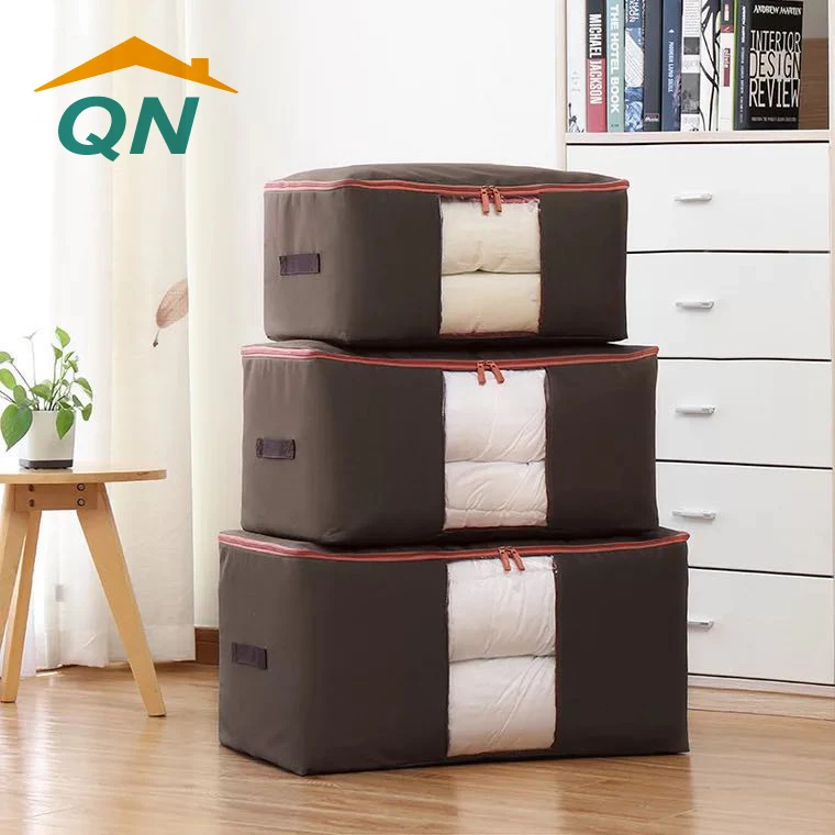 Бесплатный образец, складной прочный органайзер из ткани Оксфорд для хранения одеял, одежды, Сумка с окошком из ПВХ