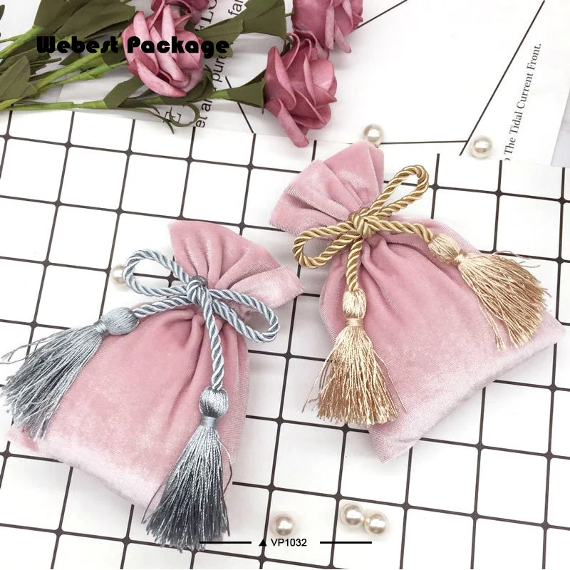 Webest Velvet Pouch Logo Jewelry Hot Sale Suede Gift Bag New Fashion Velour Earring Velvet pouches for girls