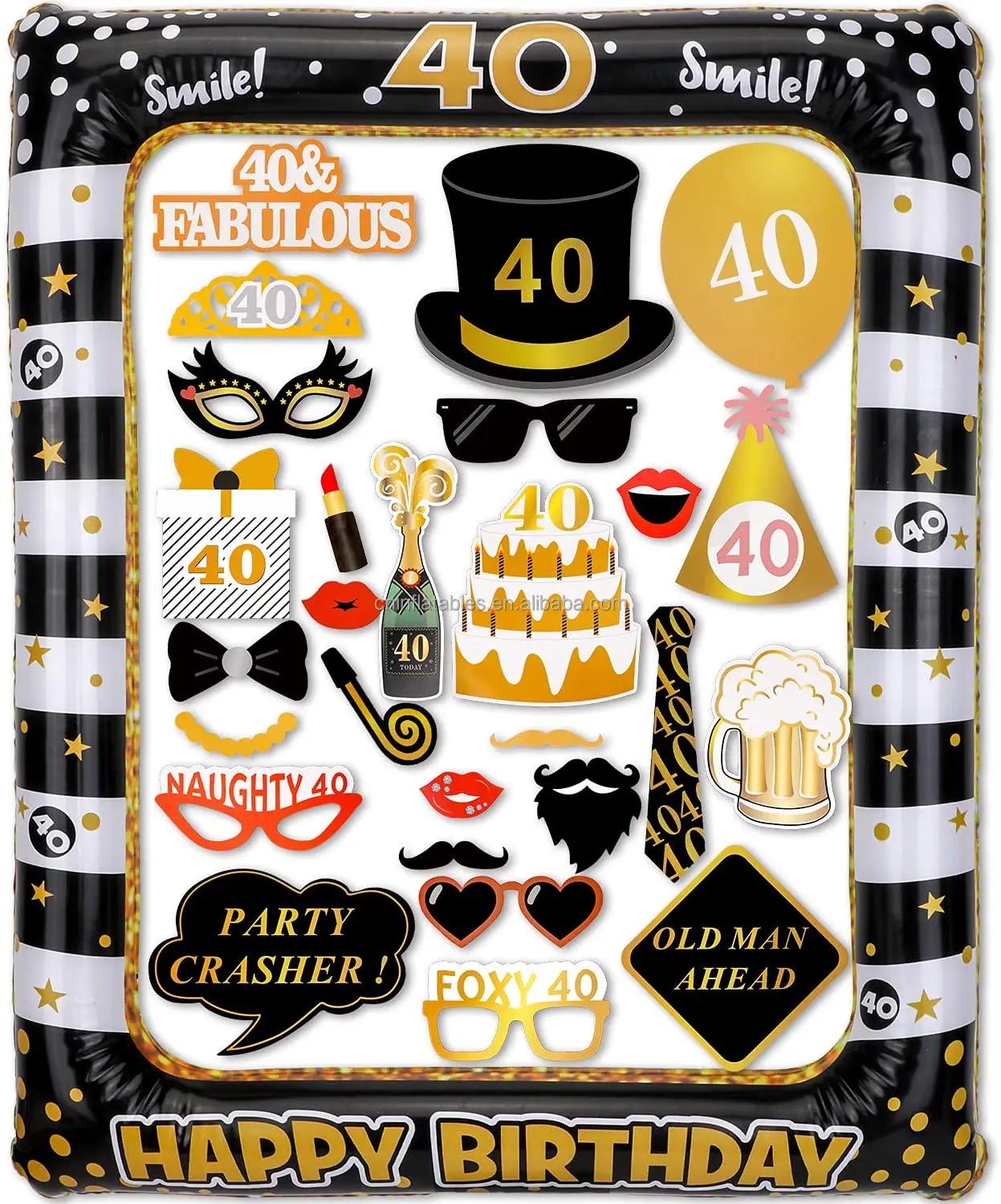 Photo Booth Frame Inflatable Selfie Picture Frame with 40th Birthday Photo Booth Props DIY Kit