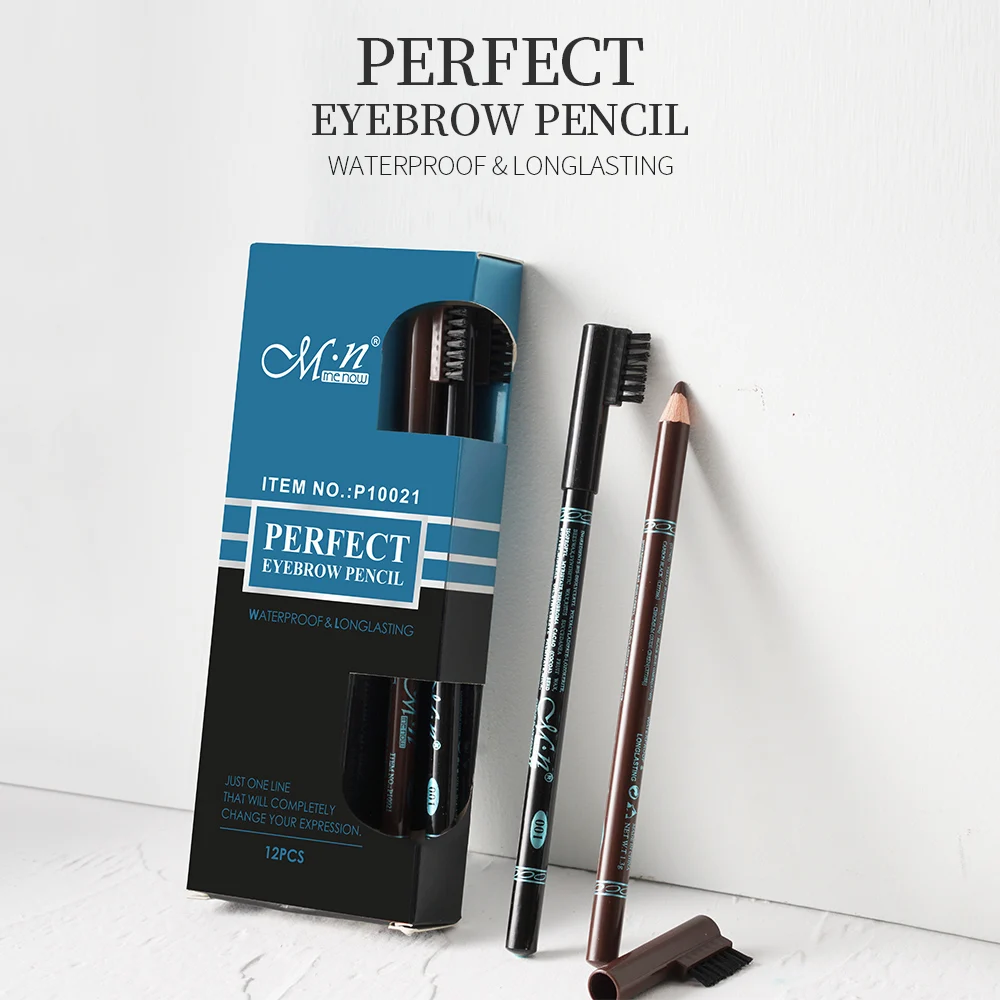 Menow P10021 makeup wood eyebrow pencil with brush Black eyebrow pencil