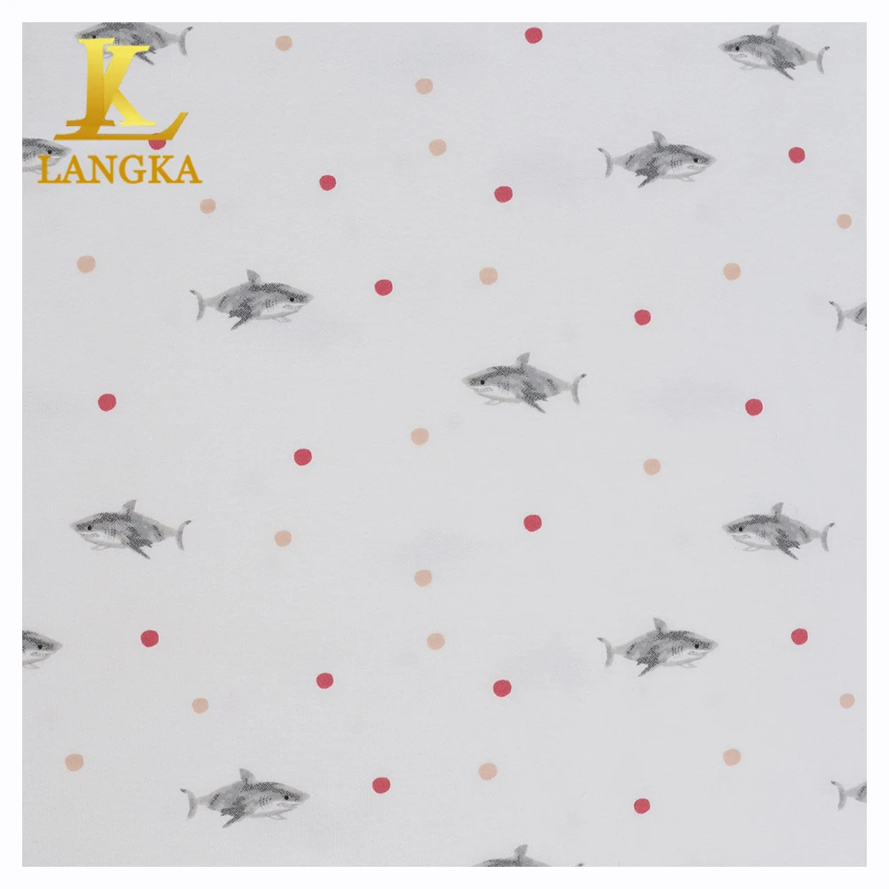 Langka bamboo stretch french terry fabric customized design digital print 95 bamboo 5 elastane fabric for baby