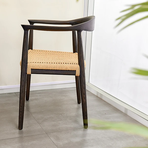 Wholesale Solid Ash Wood Frame Armchairs Wishbone Wooden Wicker Cane Seat Rattan Lounge Chair