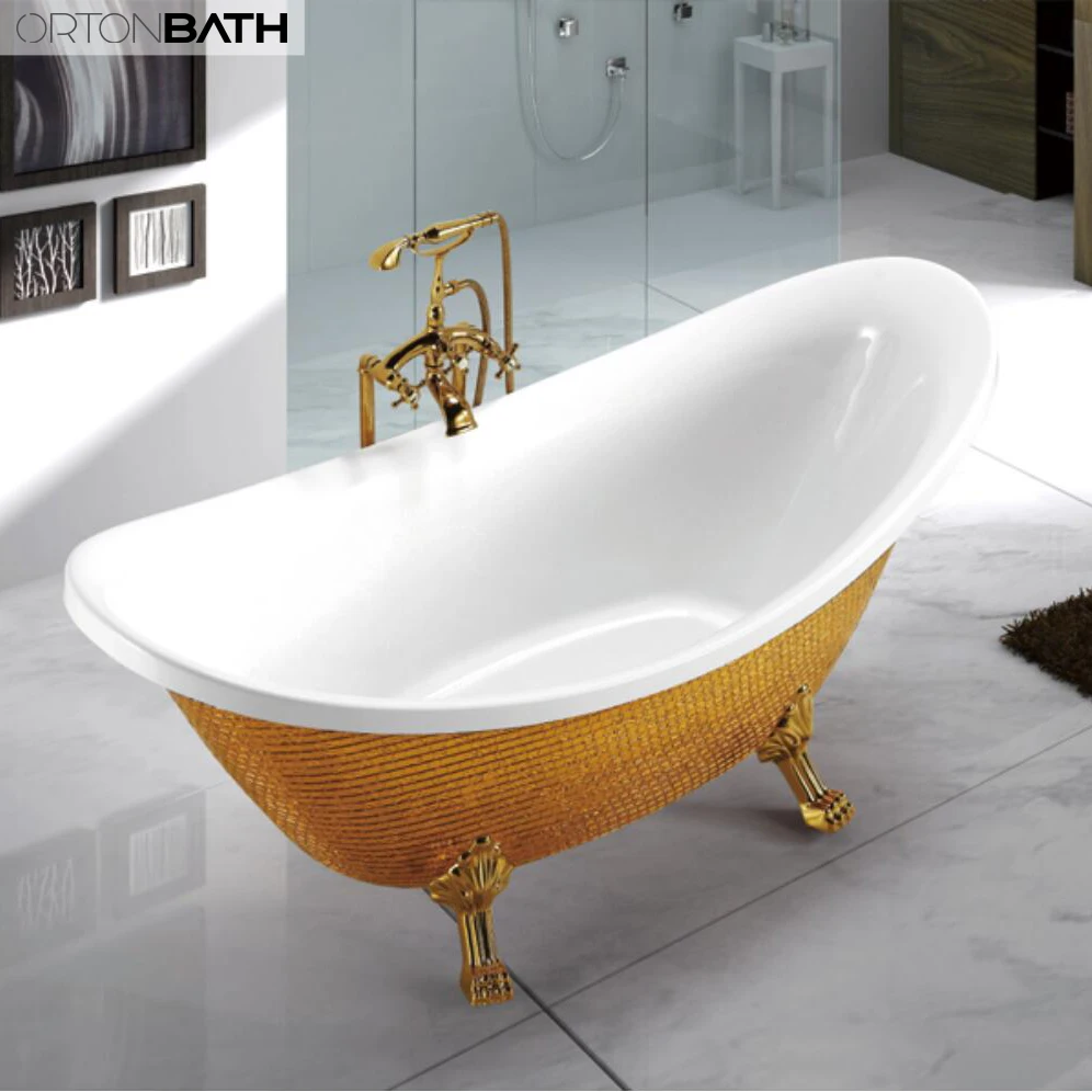 ORTONBATH белая и золотая акриловая Самостоятельная ванна для горячего купания спа-ванны сантехника с золотым душевым набором