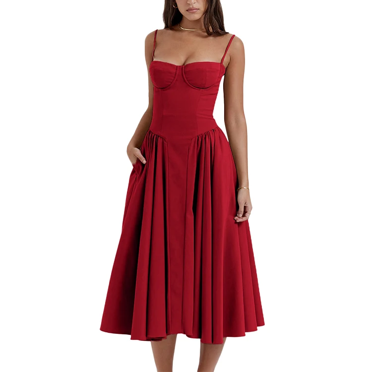 TWOTWINSTYLE Wholesale of New French Retro Long Dresses Court Style Dressing Straps
