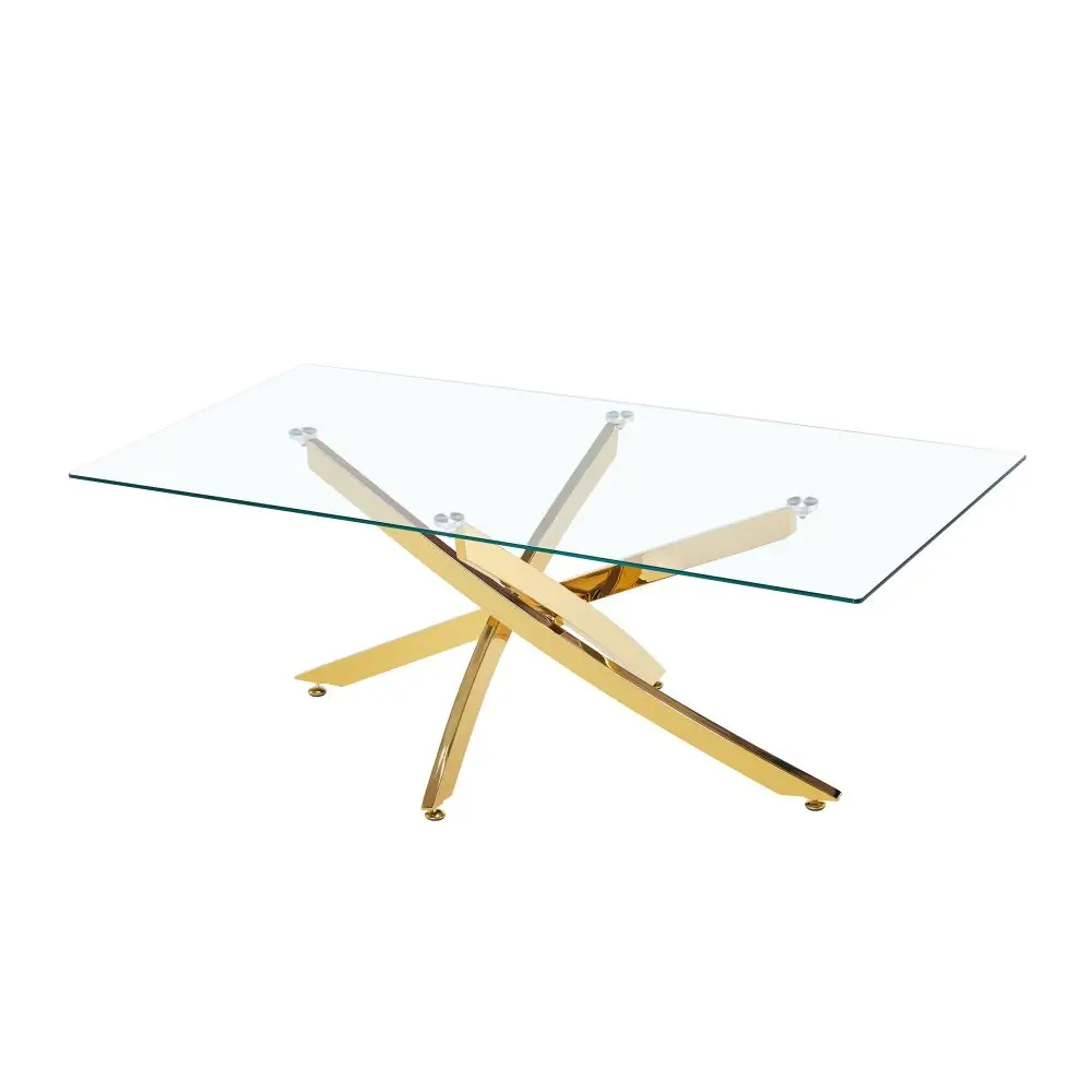 Popular Home Modern Square 10/12mm Tempered Glass Dining Table Luxury Royal Italian Dining Table Gold Furniture