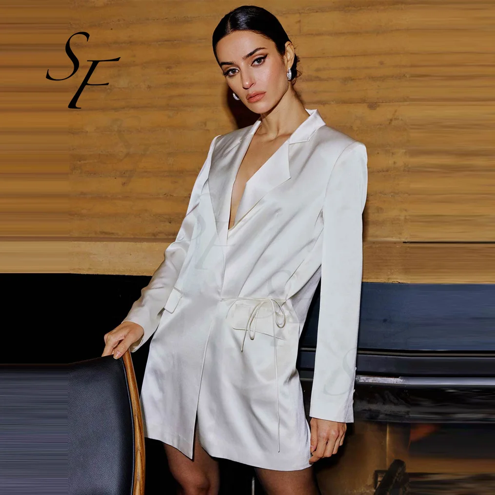 Custom Summer Luxury Clothing Casual Women Elegant Street Wear Long Sleeve Ladies Classy Crop Silk Blazer Dress