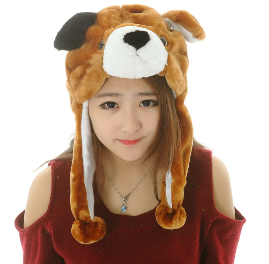 Custom Logo Plush Warm Winter Beanie Cap Kids Adult Cute Fun Animal Tiger Hat White