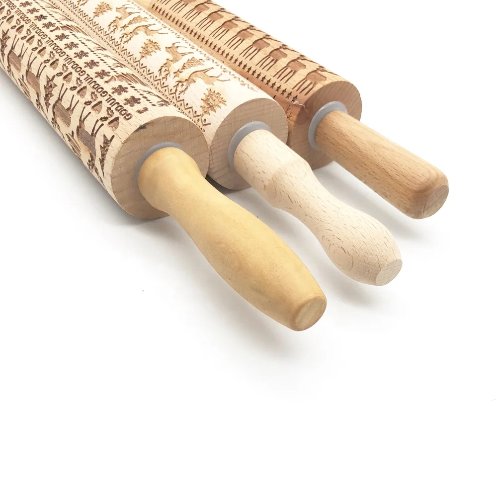 2020 natural wooden print rolling pin christmas decoration