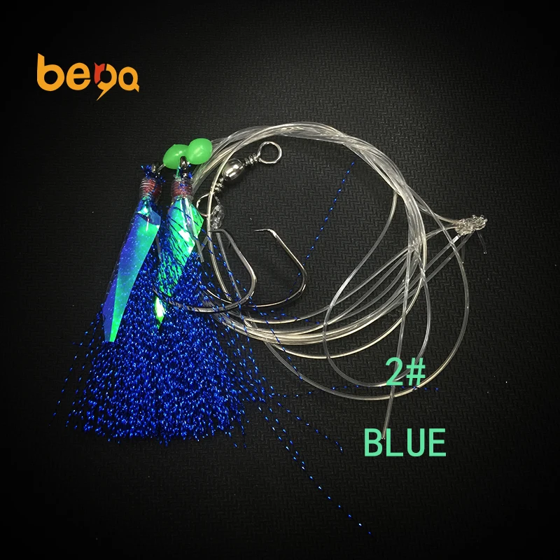 KILLER Saltwater Flasher Fish Skin Feather Sabiki Bait Rigs fishing lures with two hooks