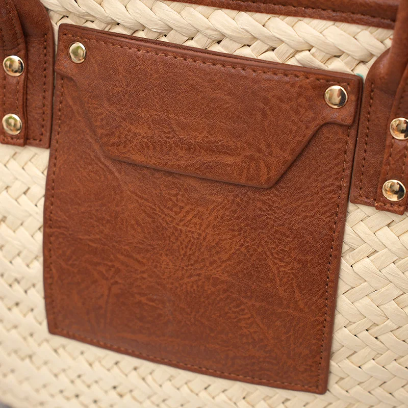 Niyang new design summer beige color handmade weaved large tote leather shoulder strap women handbag paper straw basket
