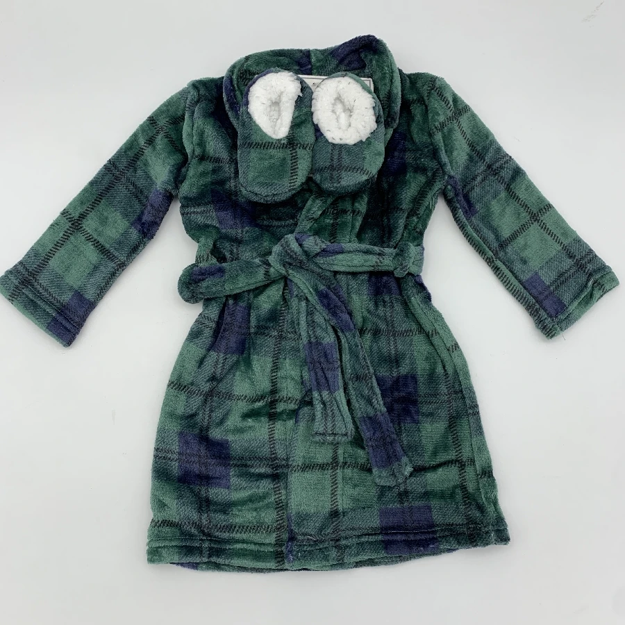 Super Soft Plush Baby Girls Bathrobe Set with Shoes OEM Service Zipper Closure Size 2T for Autumn Seasons Cotton Fabric