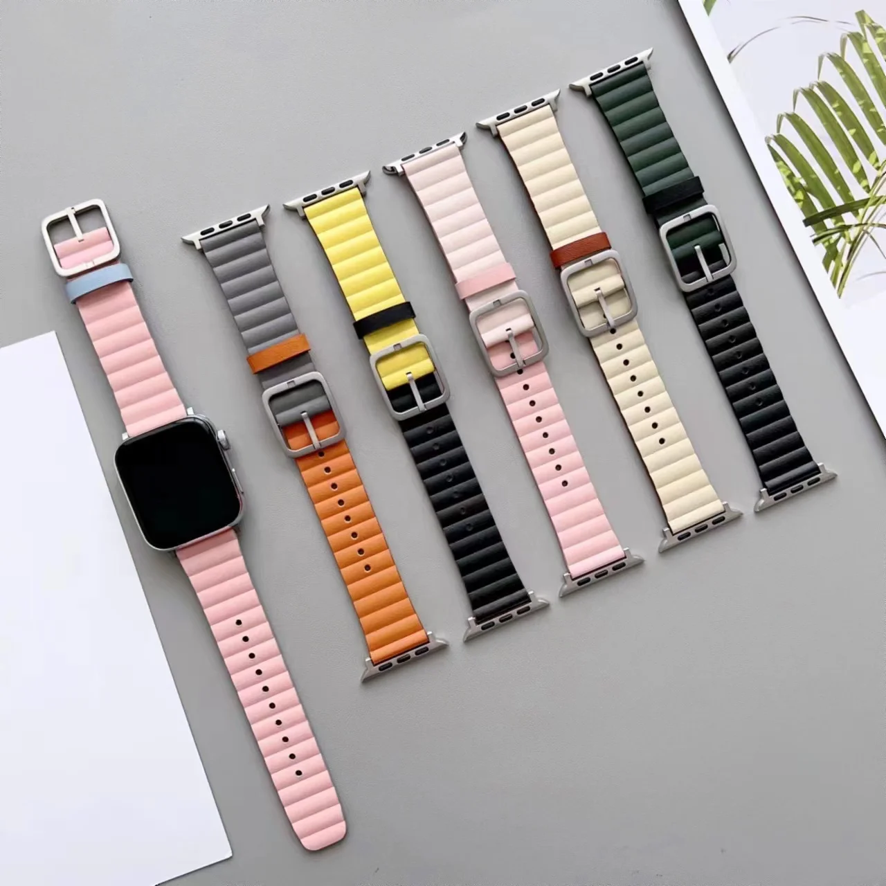 Luxury Adjustable Dual Color Leather Watch Band For Apple Watch Series 8 Ultra 7 6 Strap 49mm 45mm 41mm 44mm 40mm Bracelet