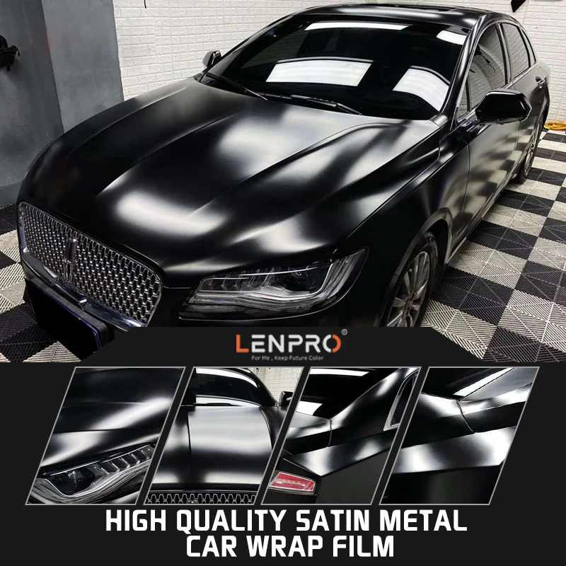 LENPRO PVC Roll  Wholesale Premium Glitter White Matte Black Paper Satin Metal Black Vinyl Car Wrap Metallic Film