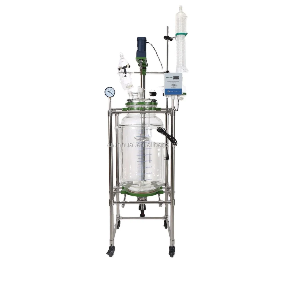 Two layer double glass lined chemical reactor with condenser