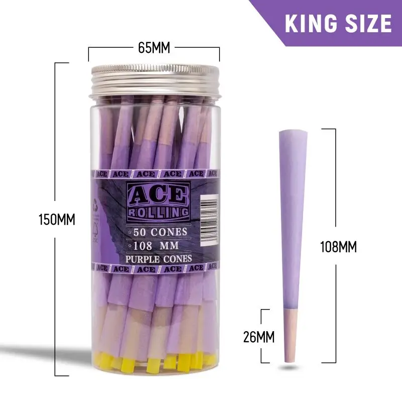 Factory Price Slow Burning 200 Pack Rolling Paper For Smoking 100% Organic Arabic Gum Purple 14G Hemp Pre Rolled Cone