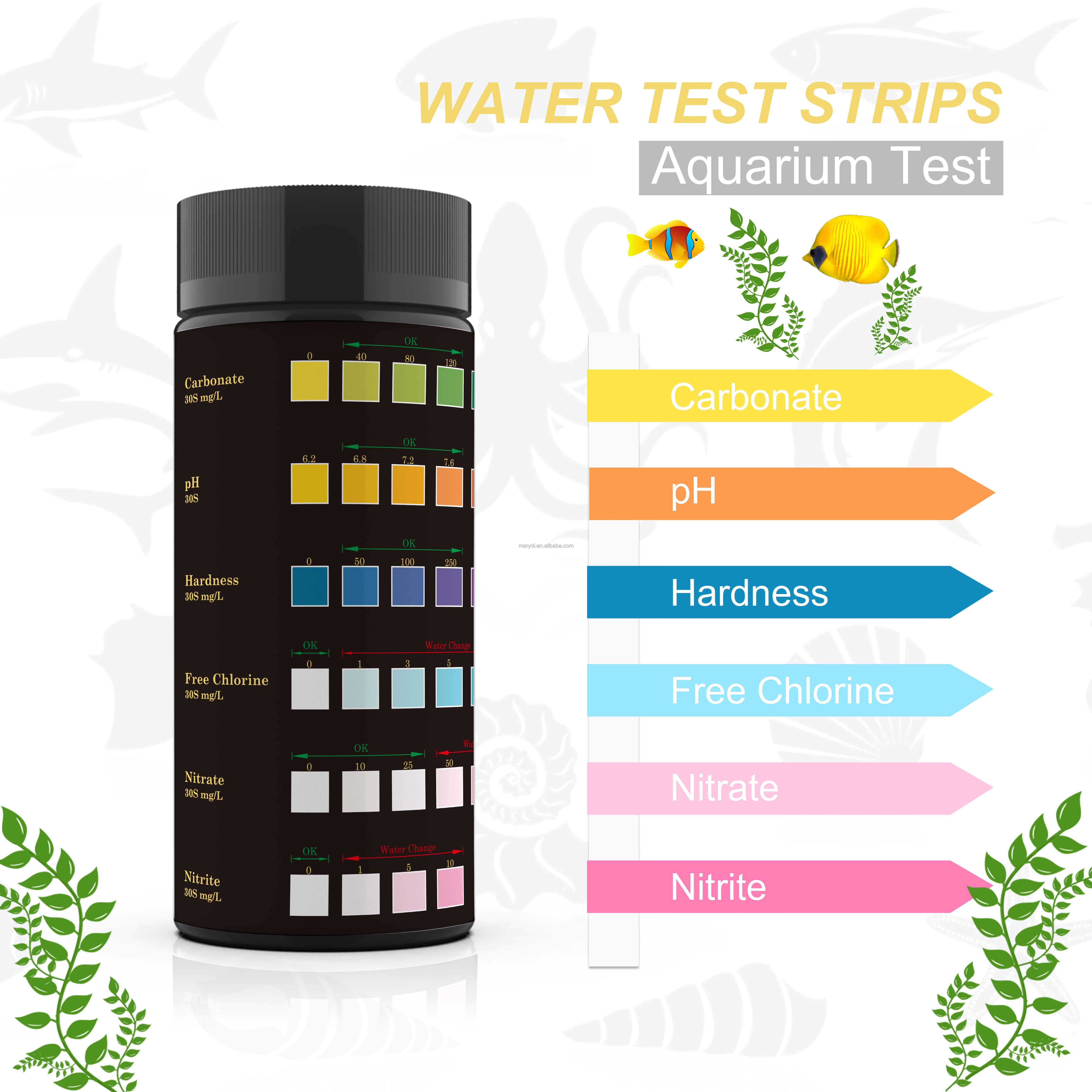 6-in-1 Aquarium Water Analysis Test Strips Plastic pH Hardness Chlorine Nitrite Test for 5L Fish Tank
