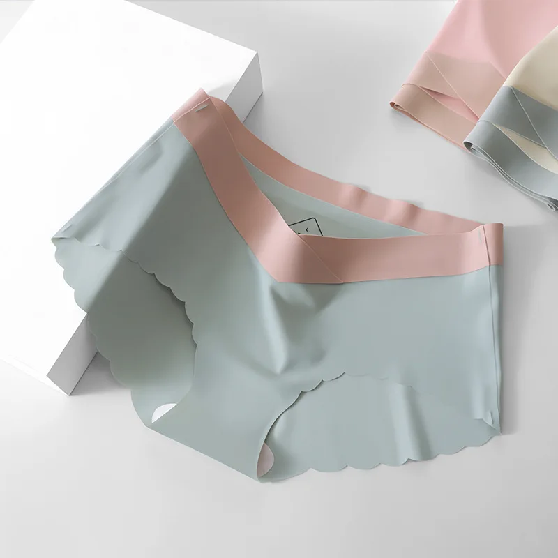 Ice Silk Cotton Crotch Briefs Seamless Panties High Quality Healthy Woman for Women Adults Knitted Plain Dyed Hipster Shorty