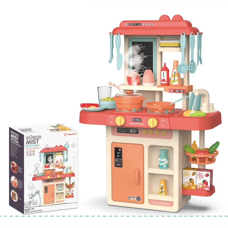 Samtoy 63CM Pretend Play Cooking Table Set Light UP 63CM Mist Spray Kitchen Set Toy For Girls