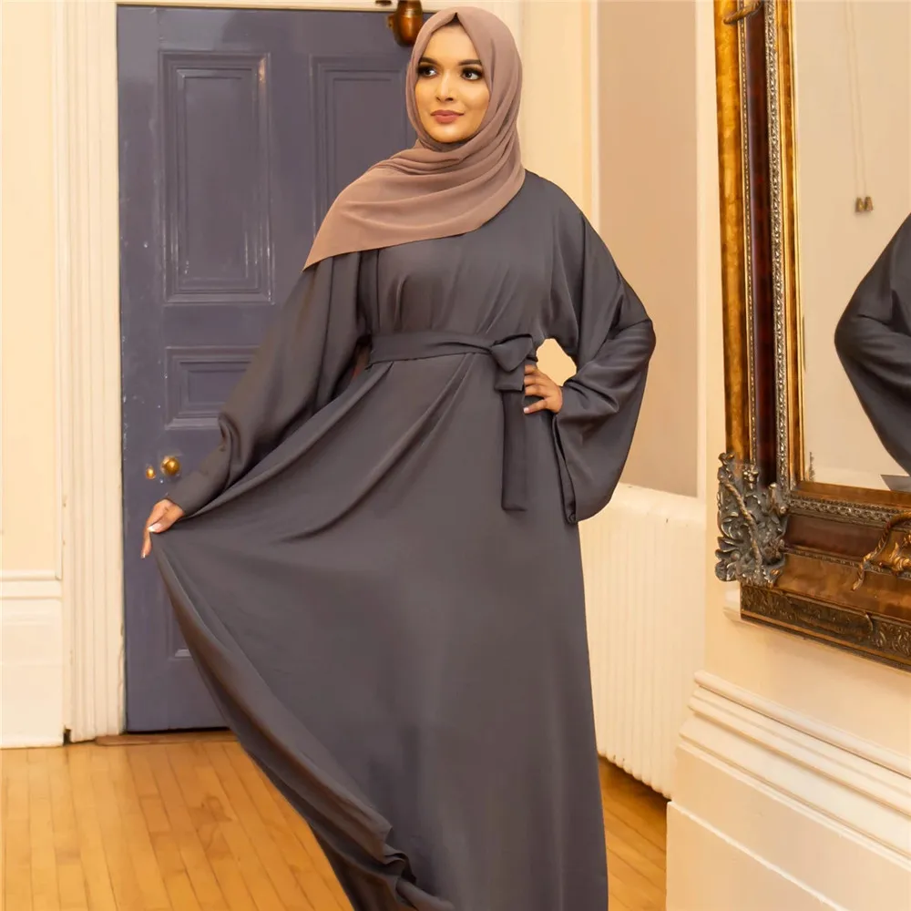 Basic Middle Eastern Turkish long dress solid color plus size 2xl robe dress