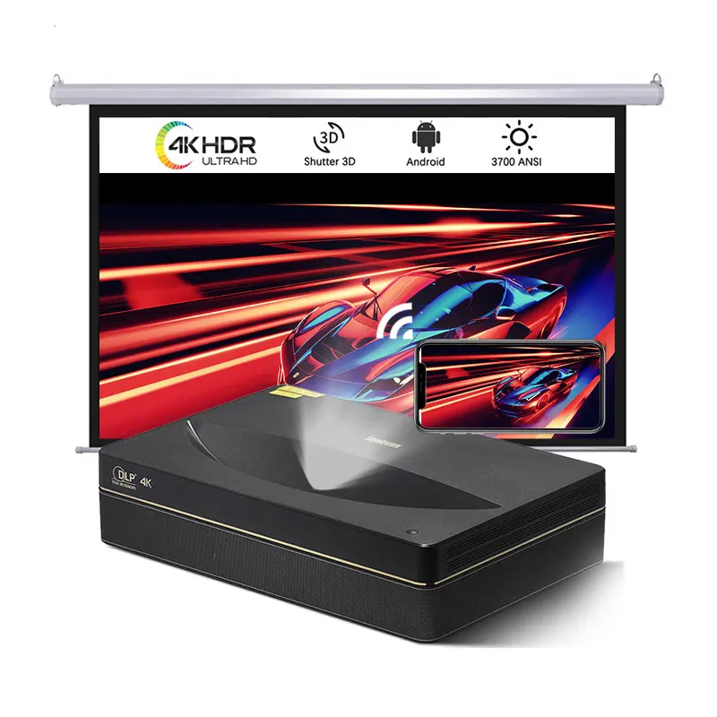 Jenovox B7U Pro Projector Laser 4k 3700ANSI Lumens UST DLP Projector 2.4G/5G WiFi 3D Smart Android Projector With HDR 10 & MEMC