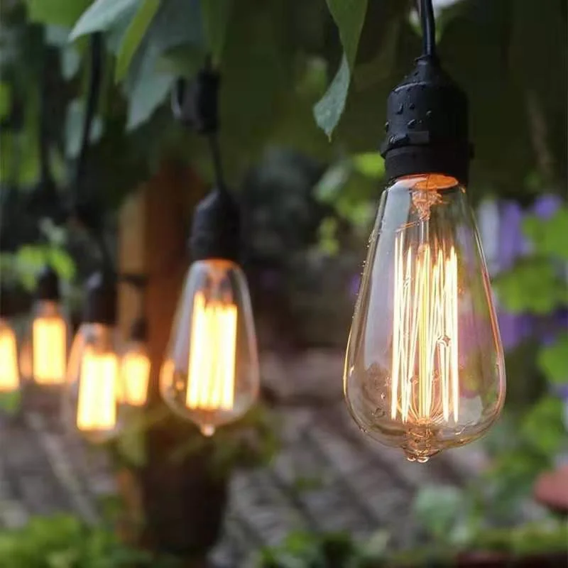 Outdoor decorative String Lights, 48ft Patio Lights with 24 Dropped Sockets, Weatherproof Vintage Edison String Lights