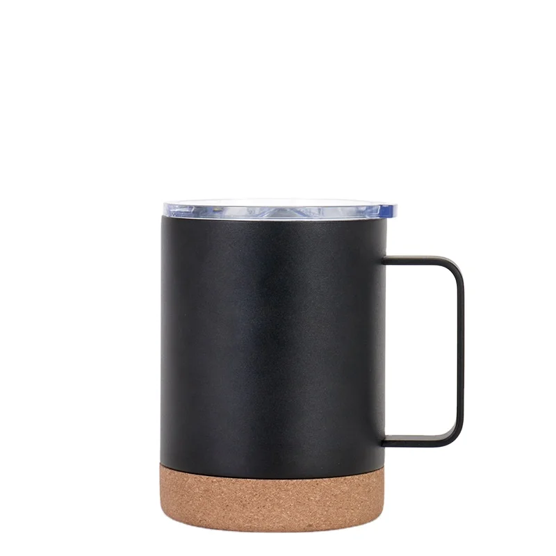 12oz Travel Mug with Cork Bottom Black for Drinking Boiling Water Customizable Logo Stainless steel cup