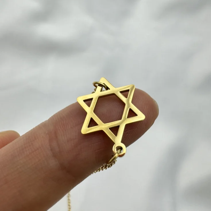 New Stock Arrival Dainty Jewish Star Necklace Choker Gold Plated Tarnish Free Stainless Steel Star Of David Necklace For Women