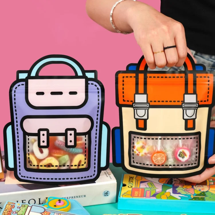 Cartoon Backpack Gift Birthday Goodie Bag with Handle  Plastic Ziplock Seal Bags Smell Proof Resealable Packaging Storage Bags
