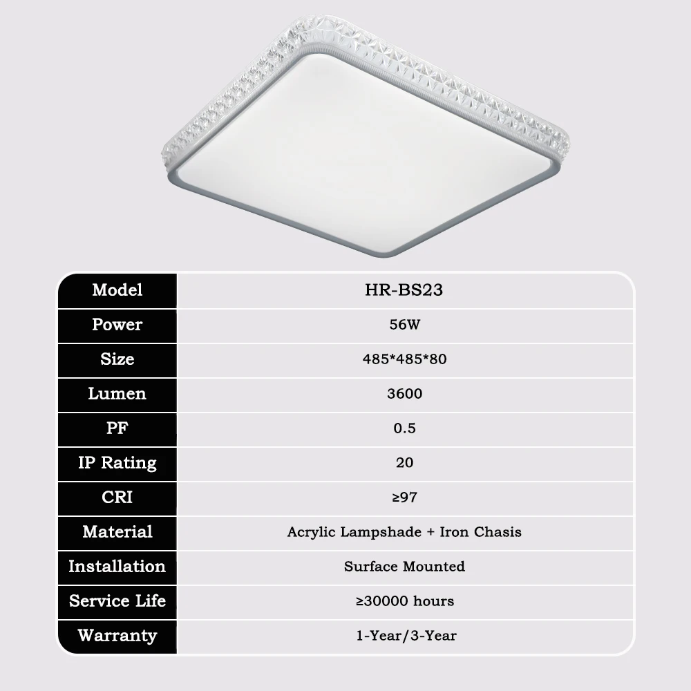 Industrial 3CCT Various Specifications Square Dimmable Pop Crystal Flush Mount Hotel Home Bedroom Corridor Led Ceiling Lights